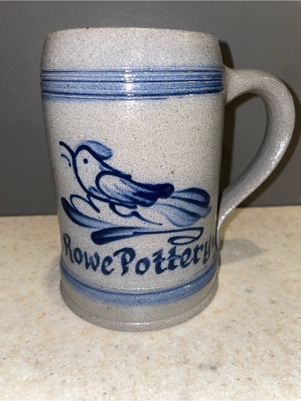 ROWE POTTERY WORKS Vintage Salt Glazed Pottery Collector Mug Stein Handmade